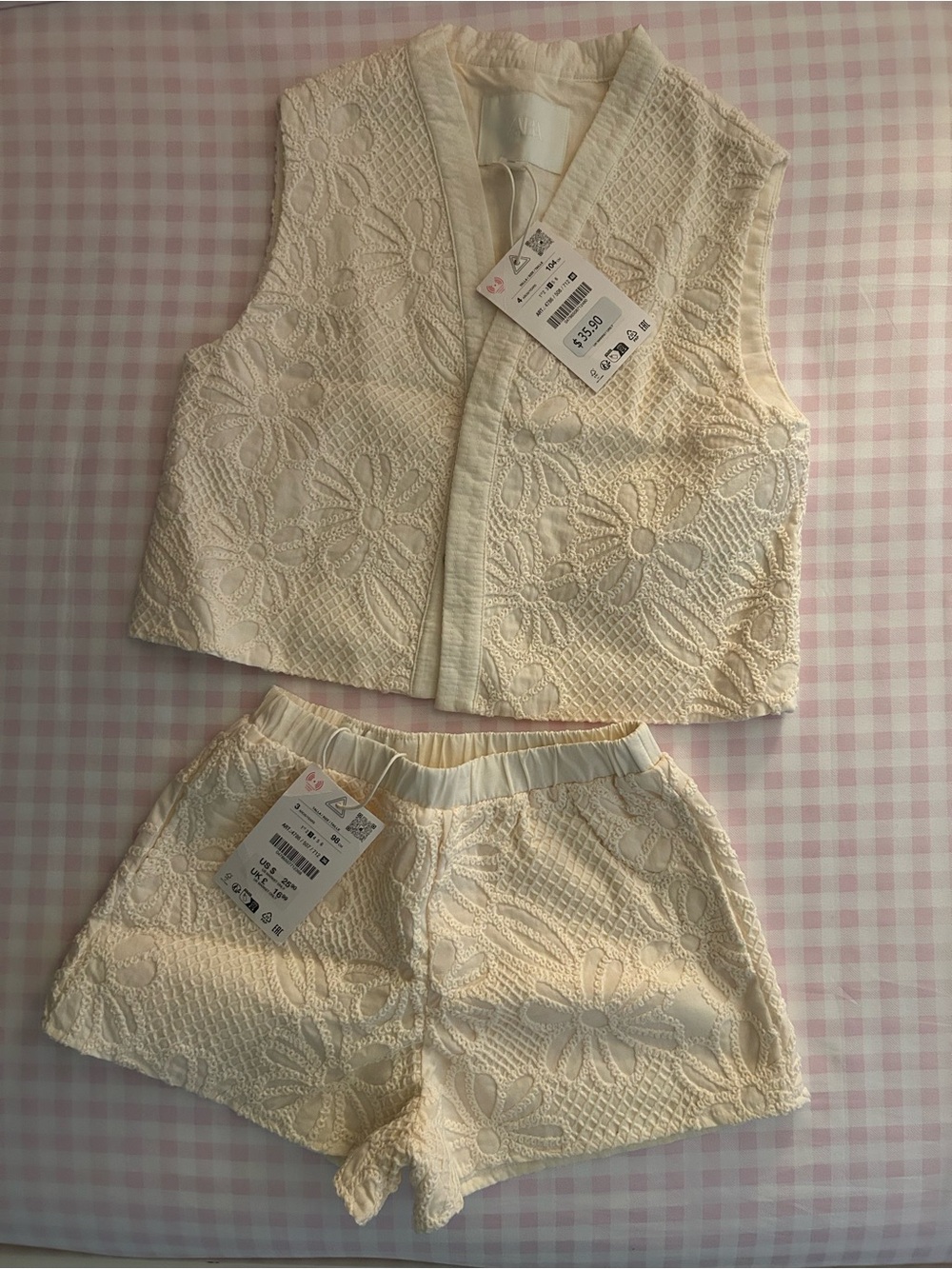 Zara Cream Floral Lace Kids Matching Set - Vest & Shorts